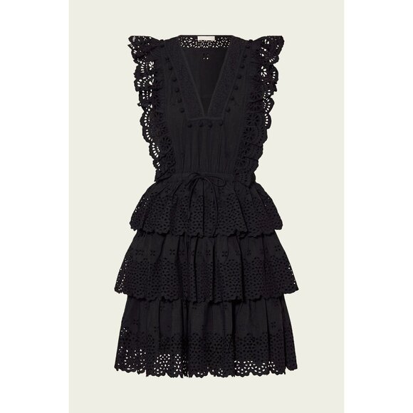 NEW ULLA JOHNSON  Lilith Eyelet Mini Dress in BLACK SIZE 2 - Picture 3 of 8